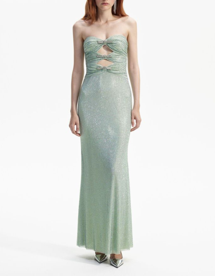 Radek Mint Rhinestone Strapless Maxi Dress