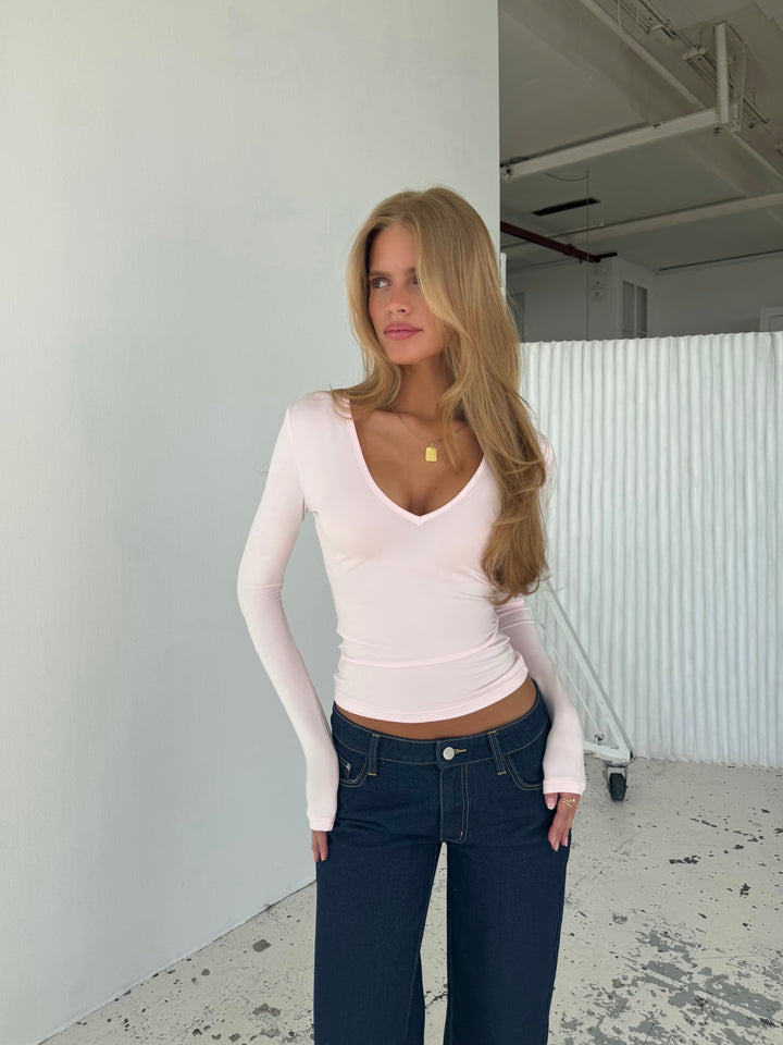 Basic v-neck top - lyserød