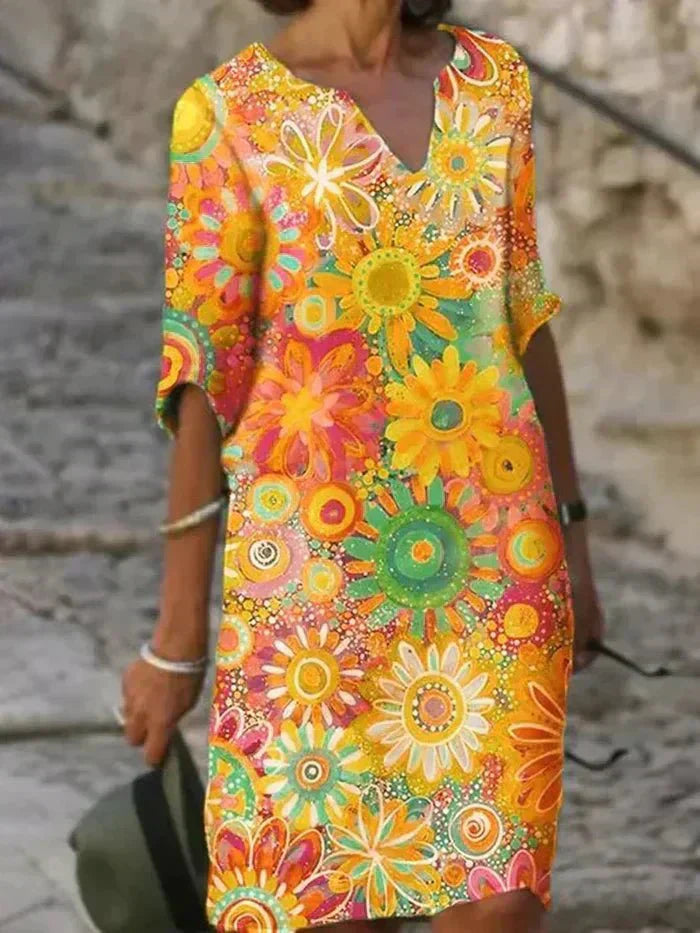 Nira | Livlig Floral Midi Kjole