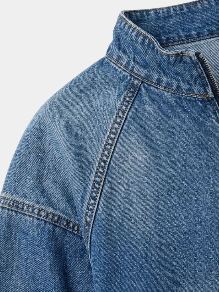 Stonewashed Denim Quarter-Zip Jakke