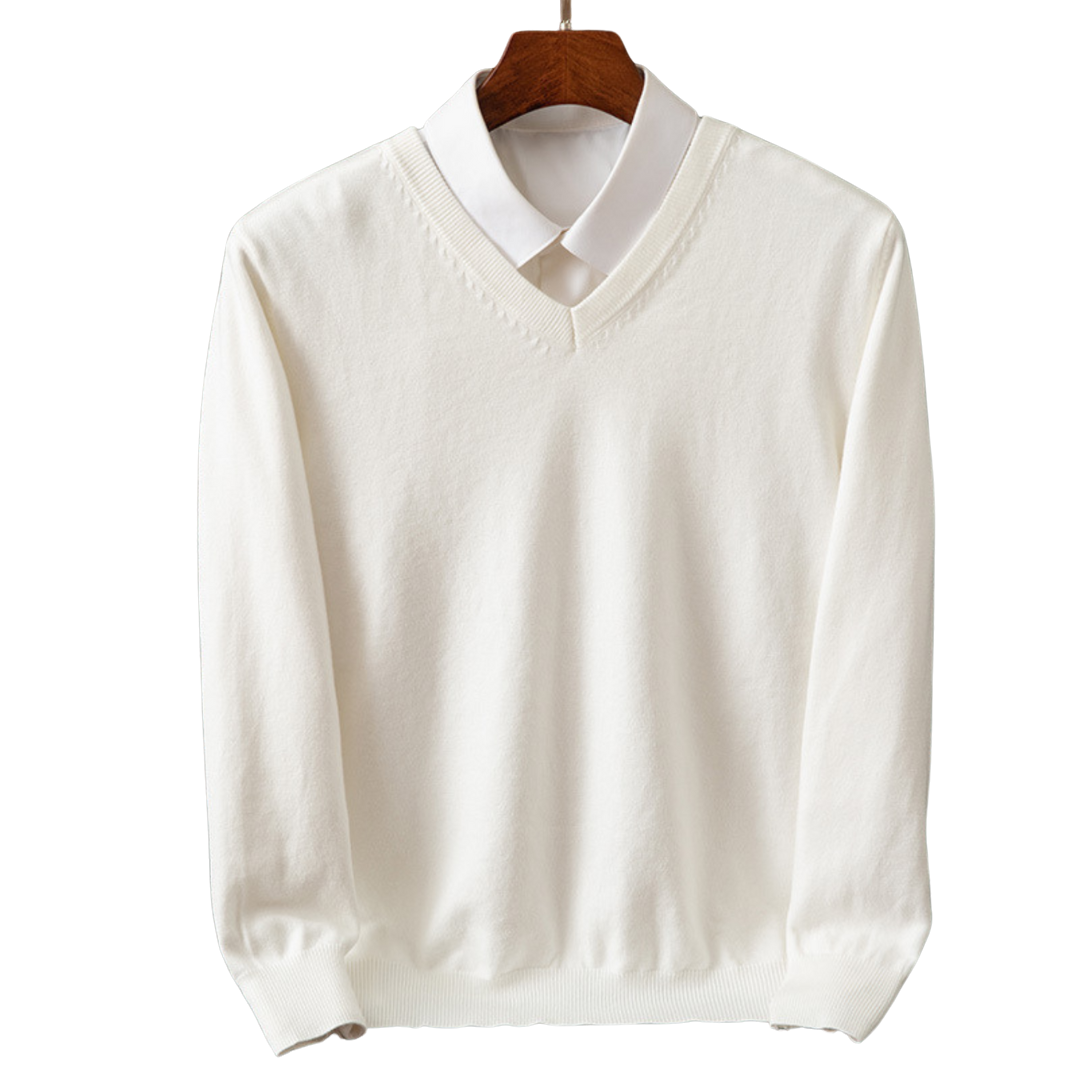 V-Hals Pullover i Ren Uld til Mænd