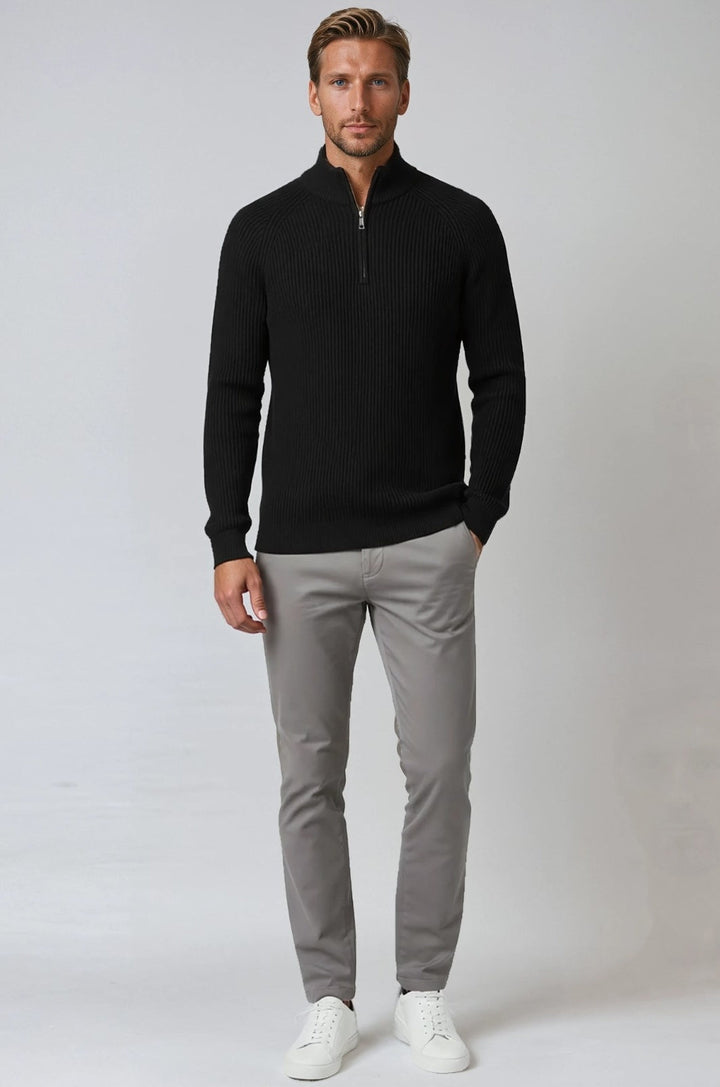 Herre Half-Zip Striktrøje med Ståkrave – Sort