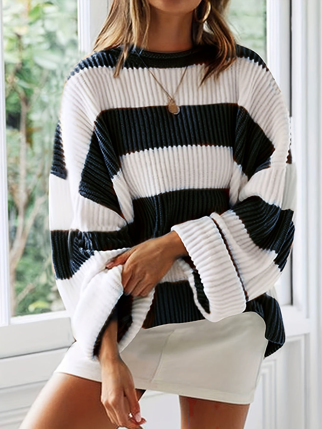 Laluna® | Rund Hals Sweater med Striber