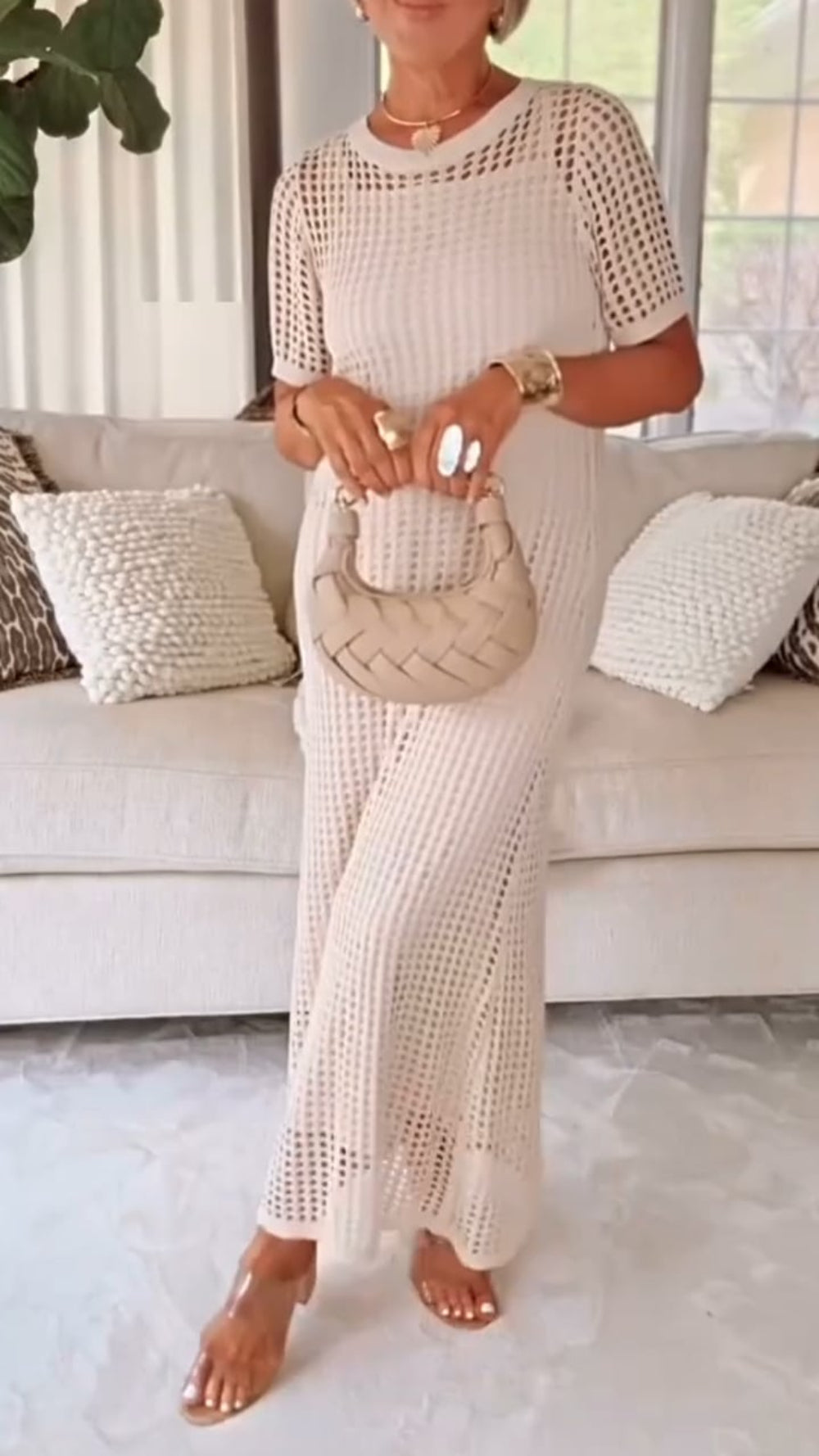 Elegant Boat Neck Hollow Airy Two-piece Dress