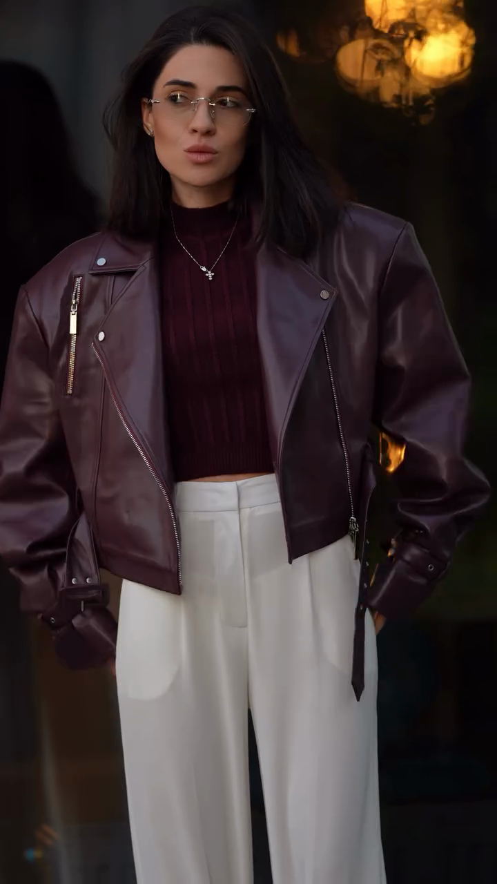 Burgundy Leather Biker Jacket