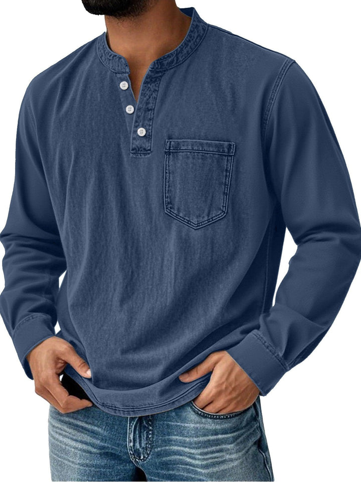 Alohadaddy® Basic Men's Casual Fashion Elastic Button Open Collar Long Sleeve Pocket T-Shirt Big Tall