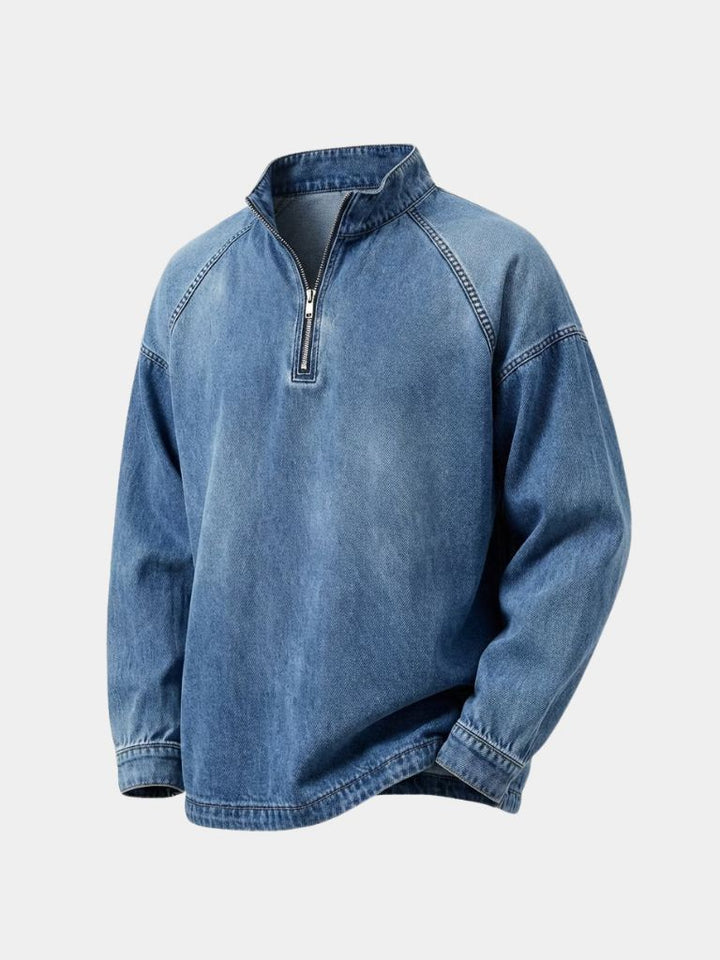 Stonewashed Denim Quarter-Zip Jakke