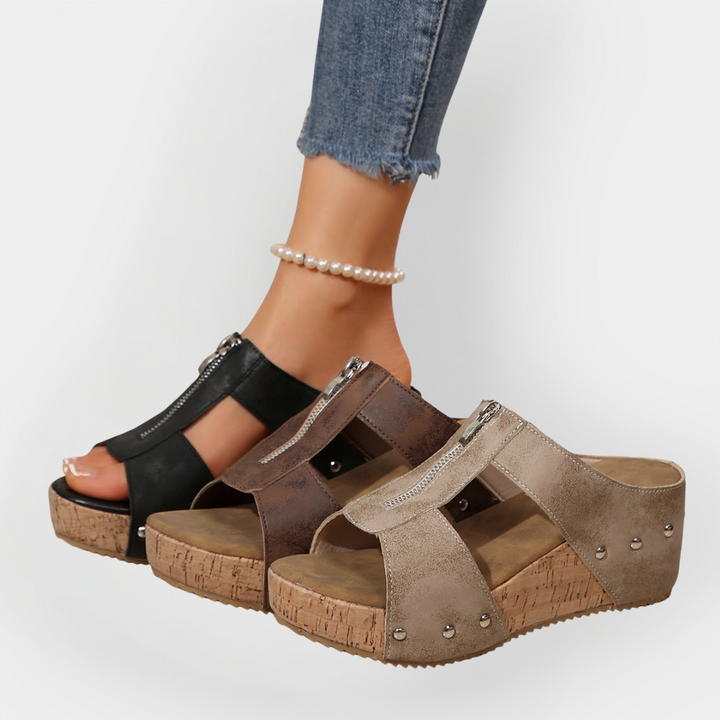 Komfortable Sandaler med Hæl og Lynlås