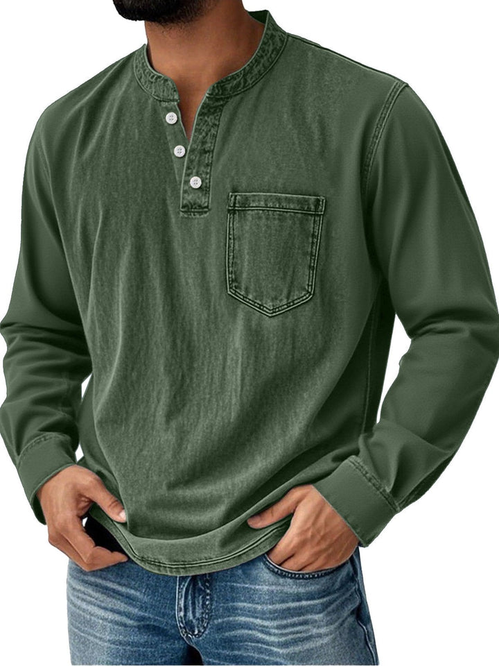 Alohadaddy® Basic Men's Casual Fashion Elastic Button Open Collar Long Sleeve Pocket T-Shirt Big Tall