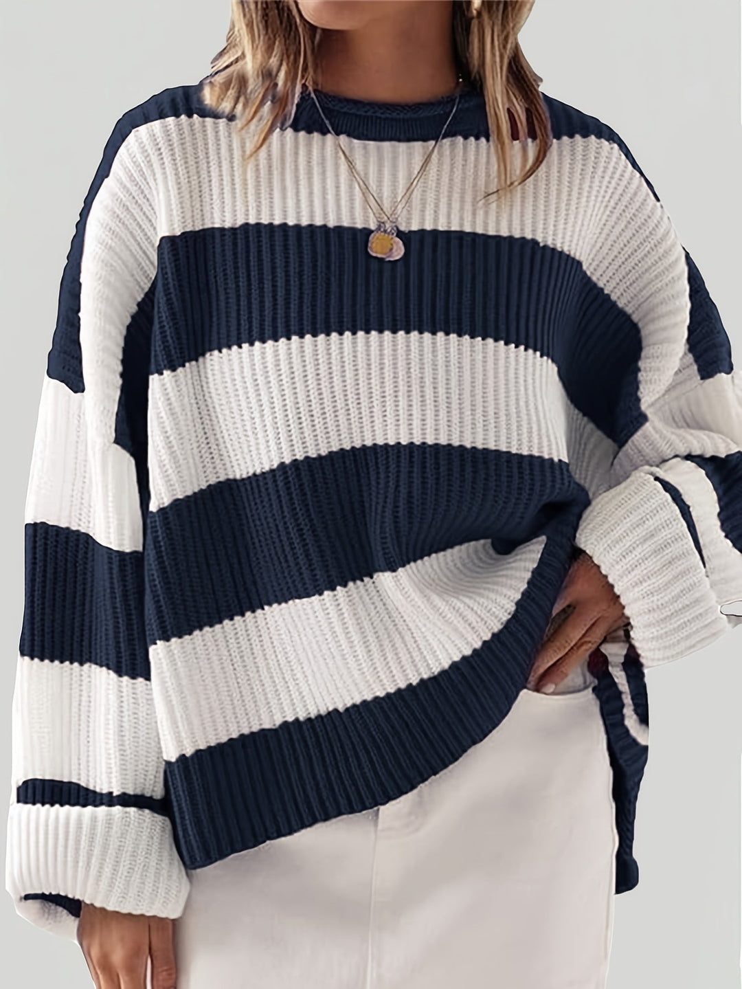 Laluna® | Rund Hals Sweater med Striber