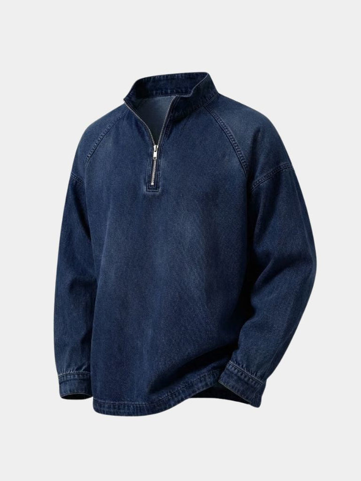 Stonewashed Denim Quarter-Zip Jakke