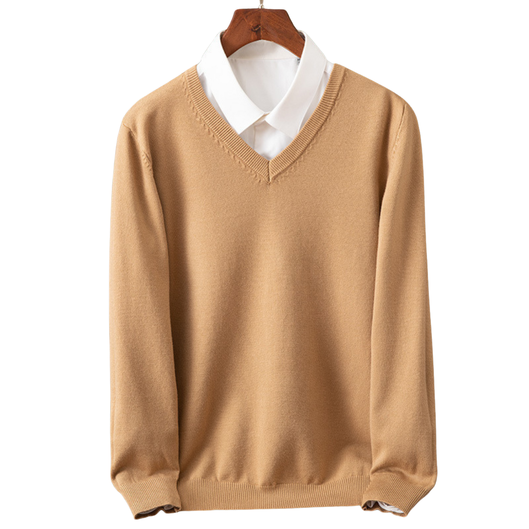 V-Hals Pullover i Ren Uld til Mænd