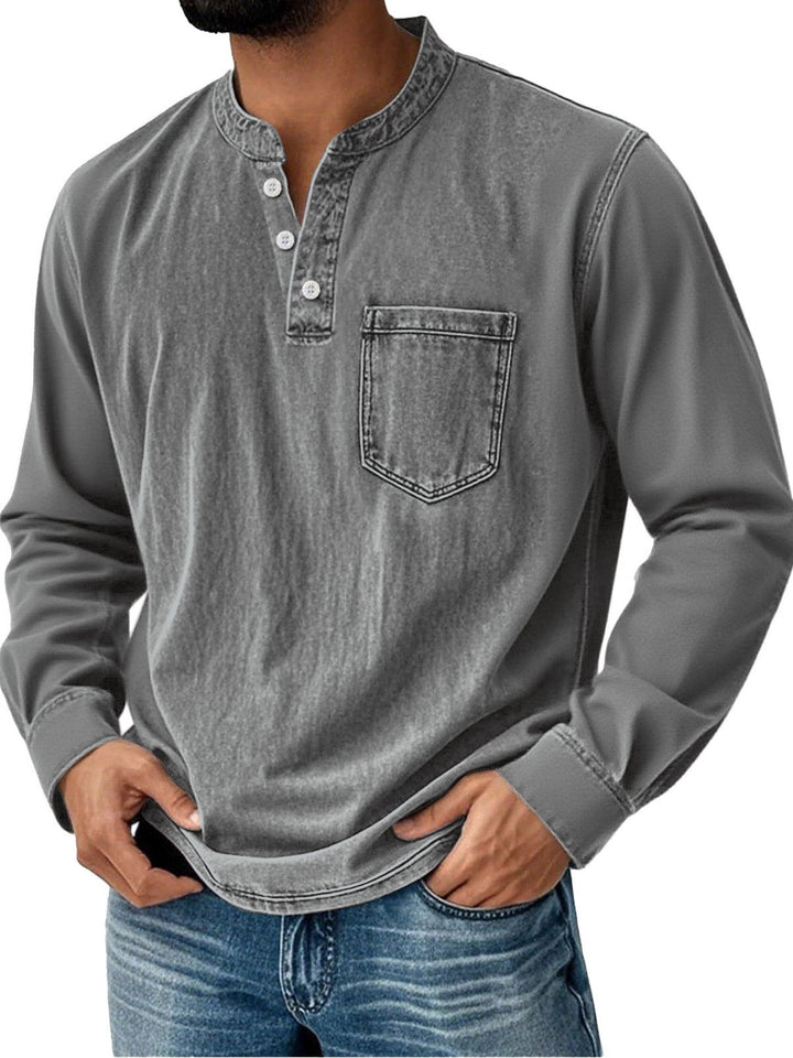 Alohadaddy® Basic Men's Casual Fashion Elastic Button Open Collar Long Sleeve Pocket T-Shirt Big Tall