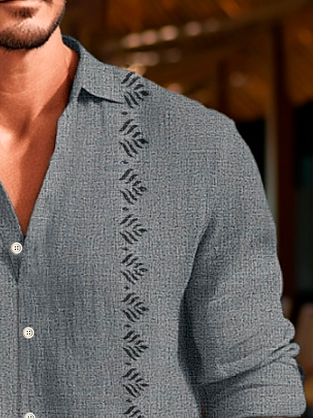 Alohadaddy Retro Geometric Textured Print Men's Button Pocket Long Sleeve Shirt