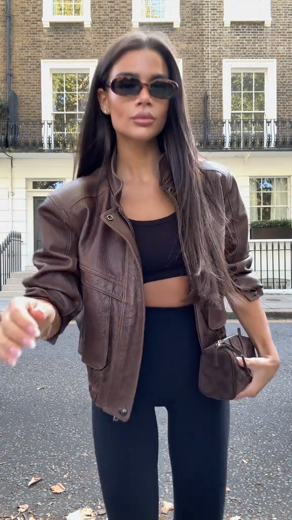 Brown leather biker jacket