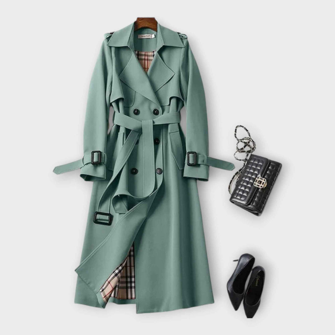 Klassisk Lang Trench Coat med Bælte