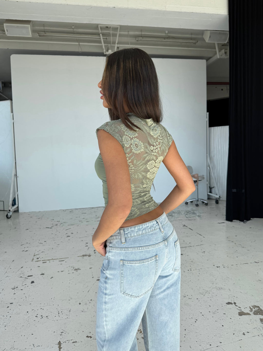 Lara lace top - sage grøn
