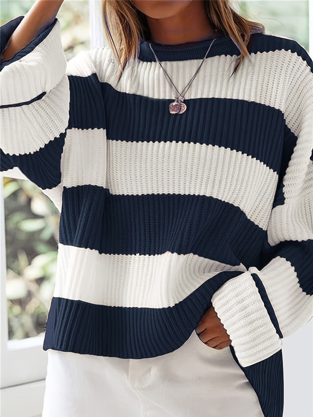 Laluna® | Rund Hals Sweater med Striber