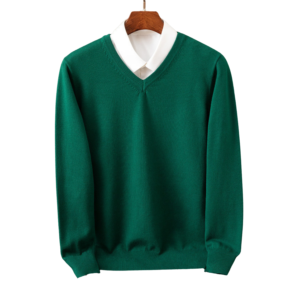 V-Hals Pullover i Ren Uld til Mænd
