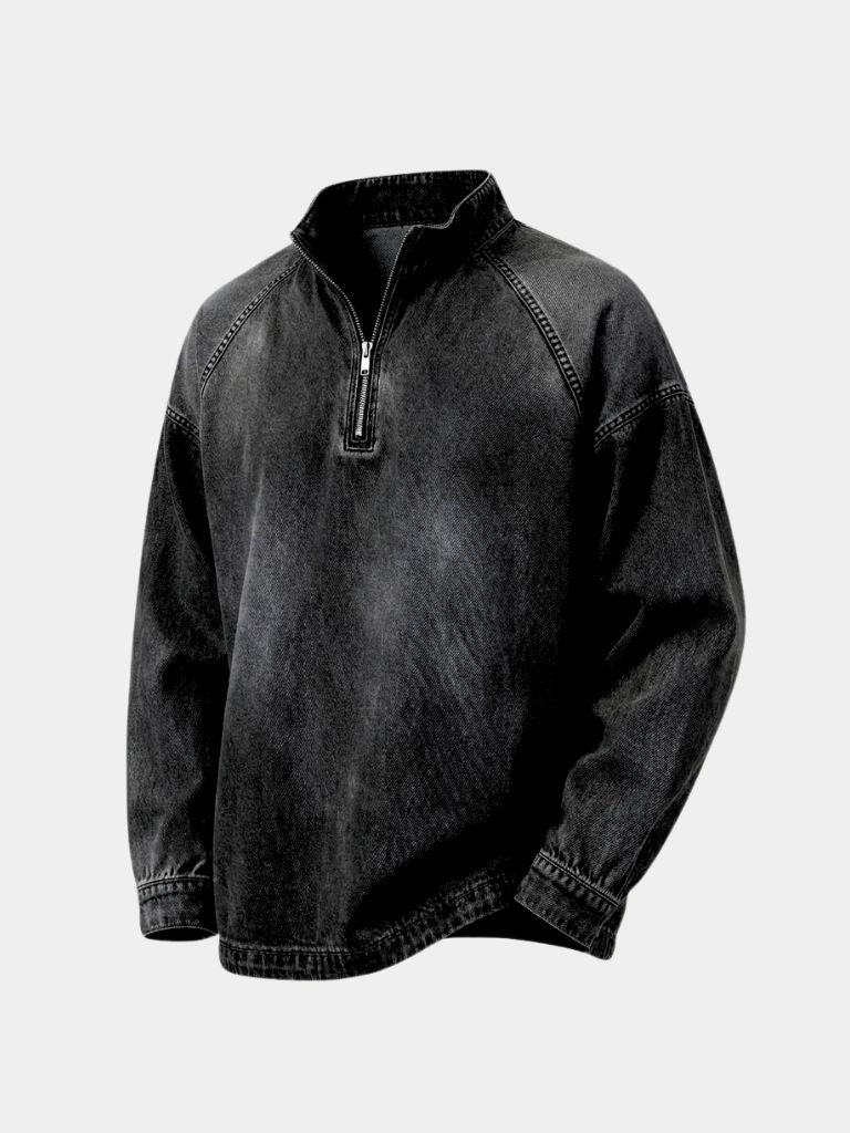 Stonewashed Denim Quarter-Zip Jakke