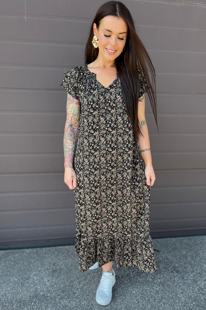 Sunrise Ming Flower Dress | Black | Kjole fra Co'couture