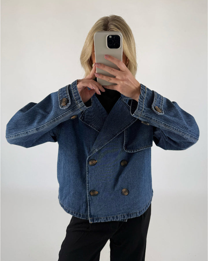 CARLIE kort trenchcoat, denim