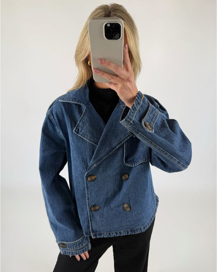 CARLIE kort trenchcoat, denim