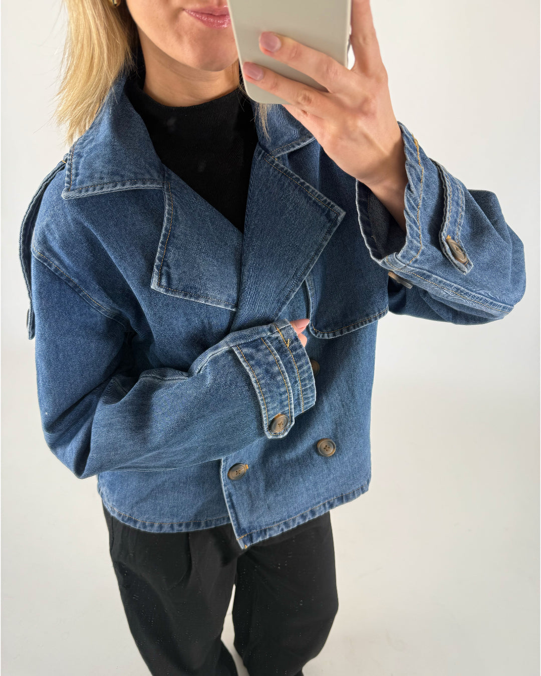 CARLIE kort trenchcoat, denim