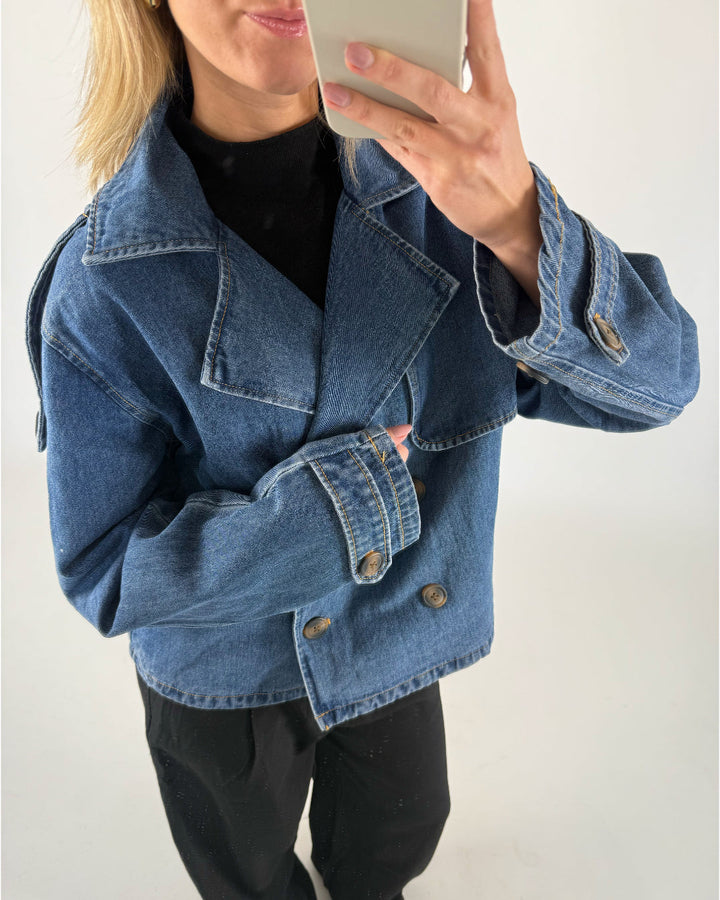 CARLIE kort trenchcoat, denim