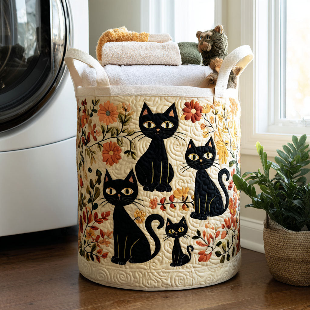 Polstret Opbevaringskurv Med Katte Og Blomster Til Tøj Og Tekstiler