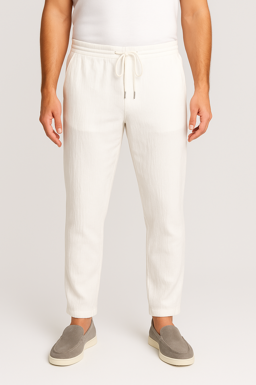 Herrebukser med Snøre - Hvid