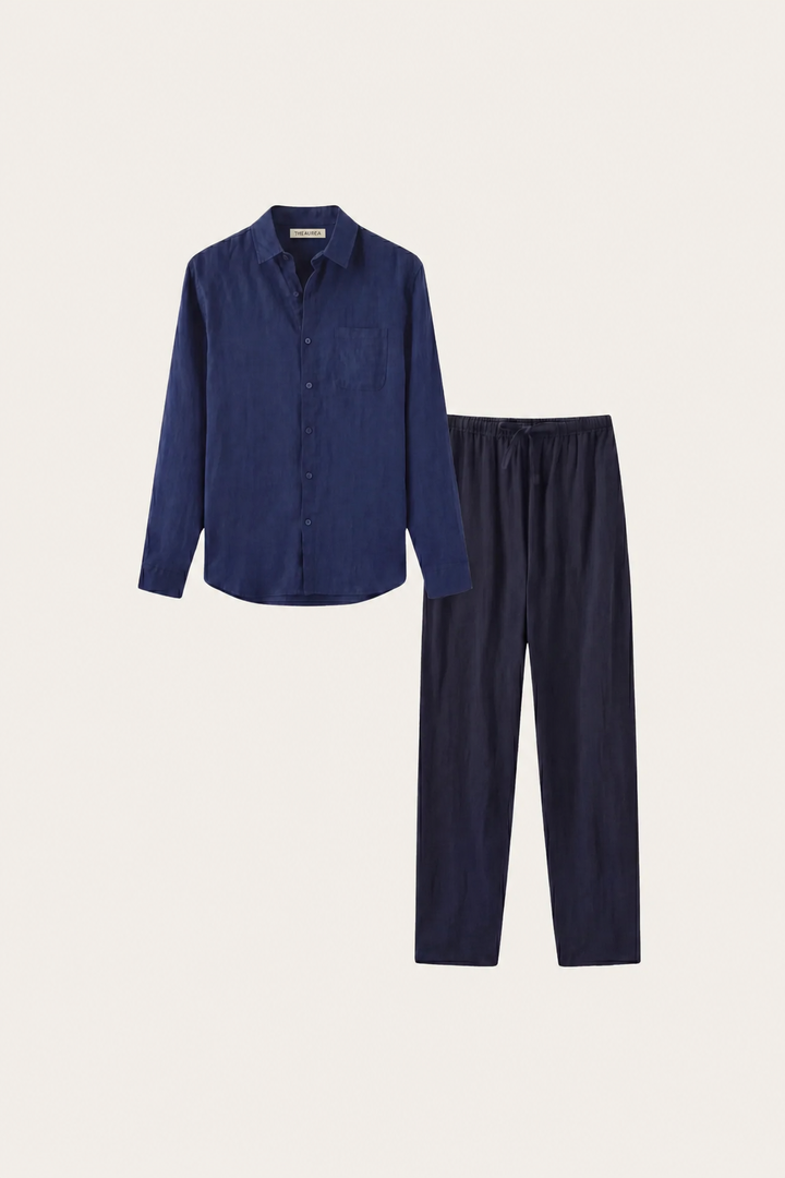 Sæt i Lino Bellagio Manica Lunga Blå Navy