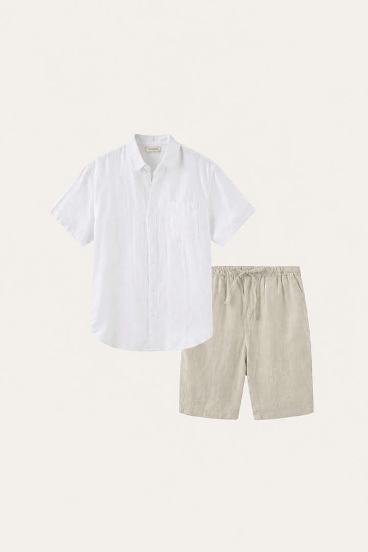 Skjorte og Shorts i Linned Verona Hvid/Beige