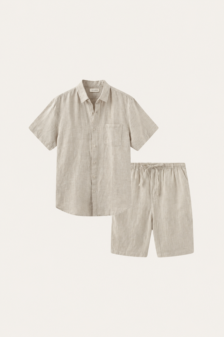 Beige Linnedragt og Shorts fra Verona