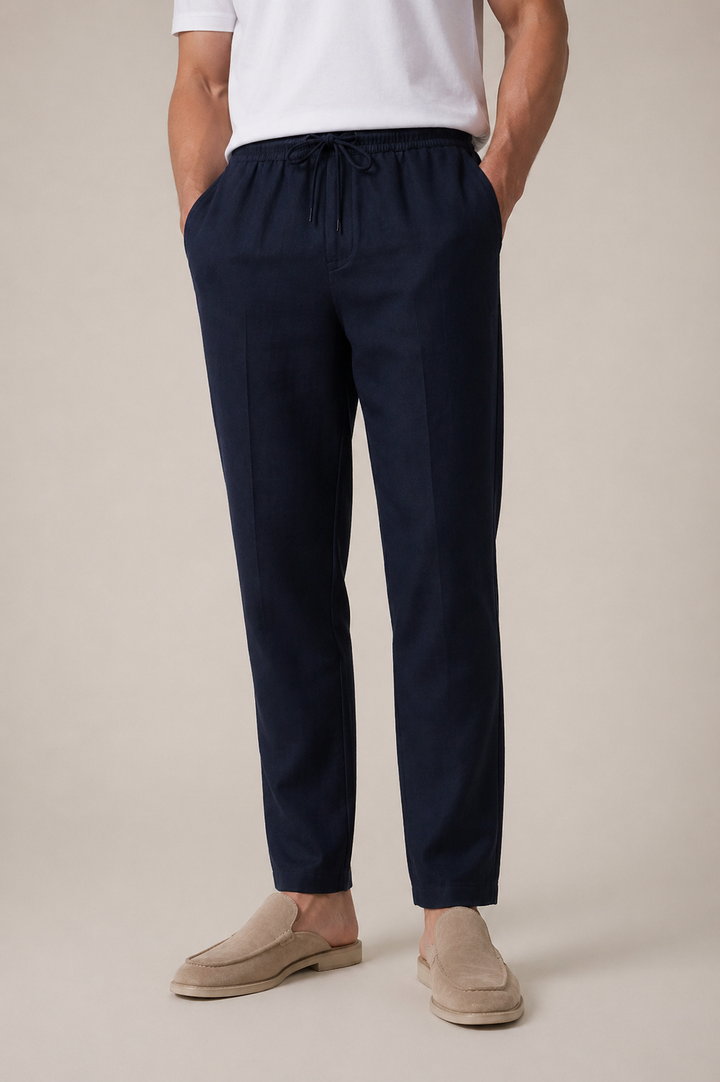 Bayside Bukser i Navy Linned