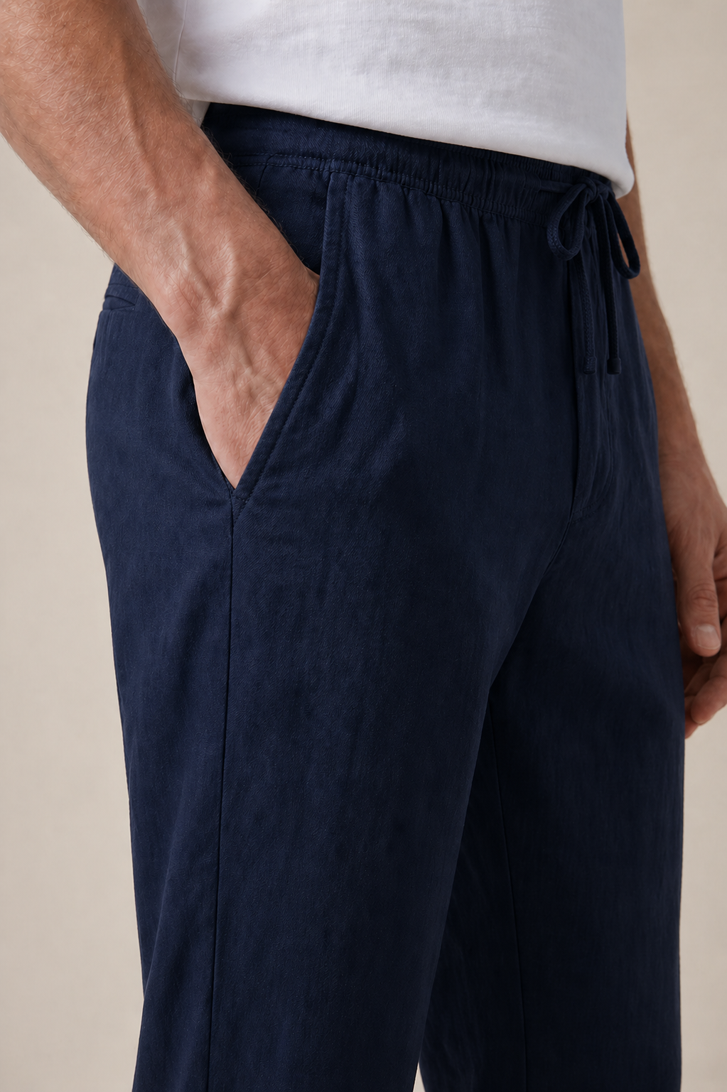 Bayside Bukser i Navy Linned