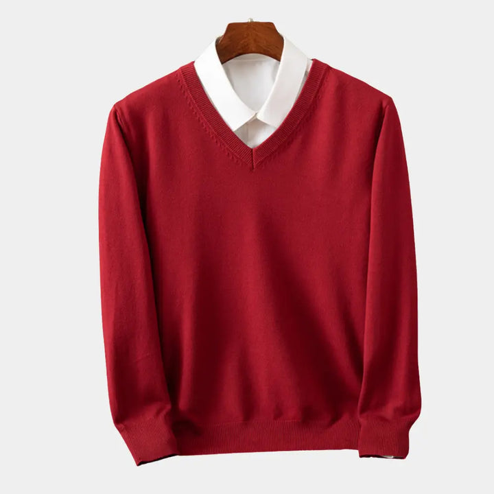 V-Hals Pullover i Ren Uld til Mænd