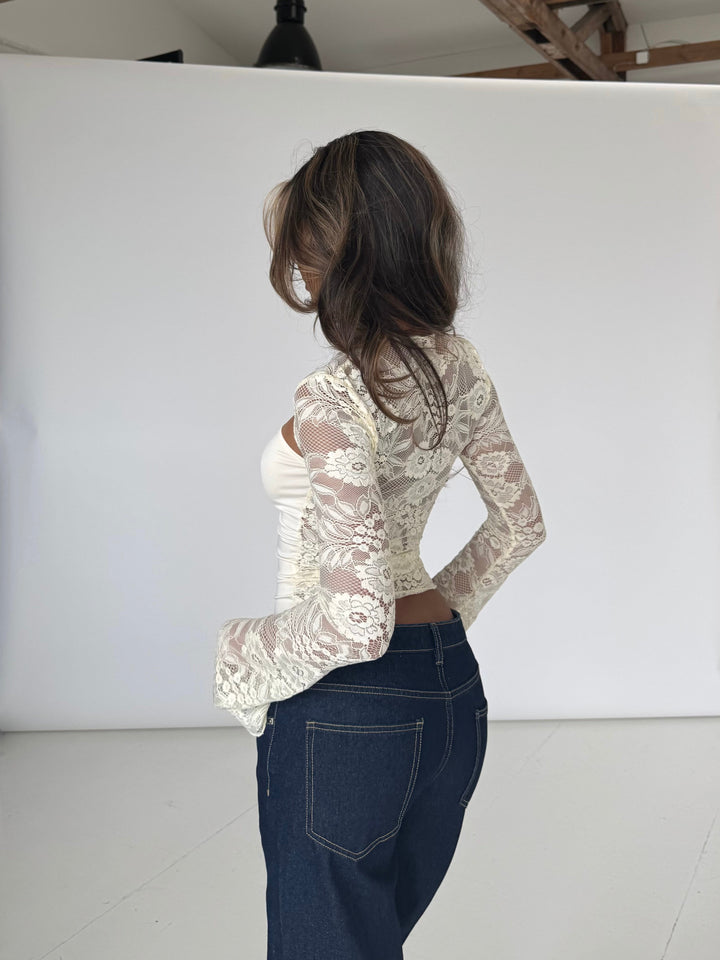 Lara blonde langærmet top - creme