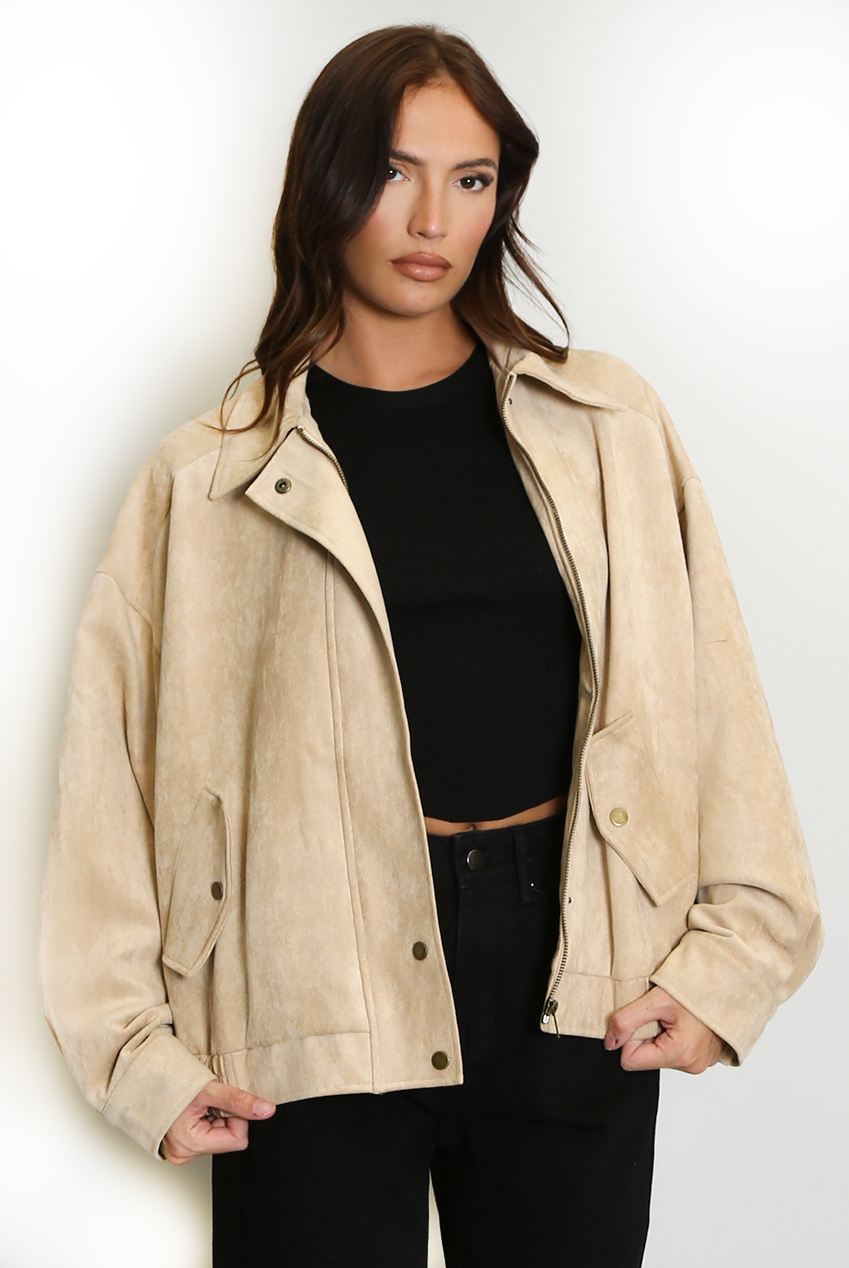 Faux Suede Bomber Jacket