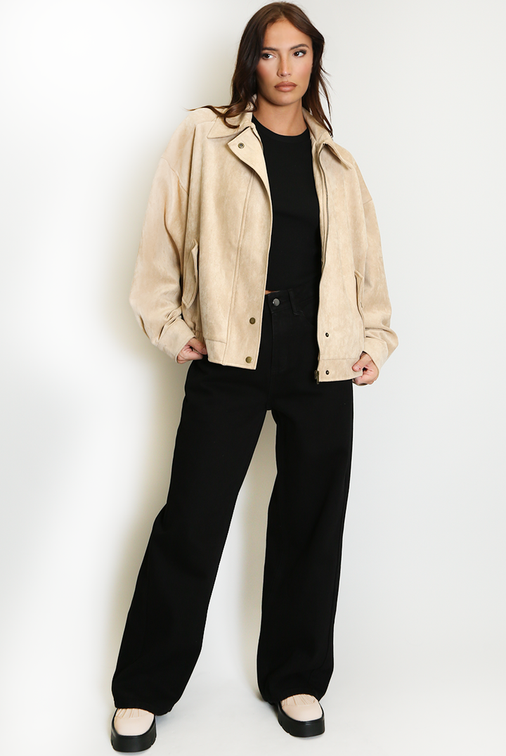 Faux Suede Bomber Jacket