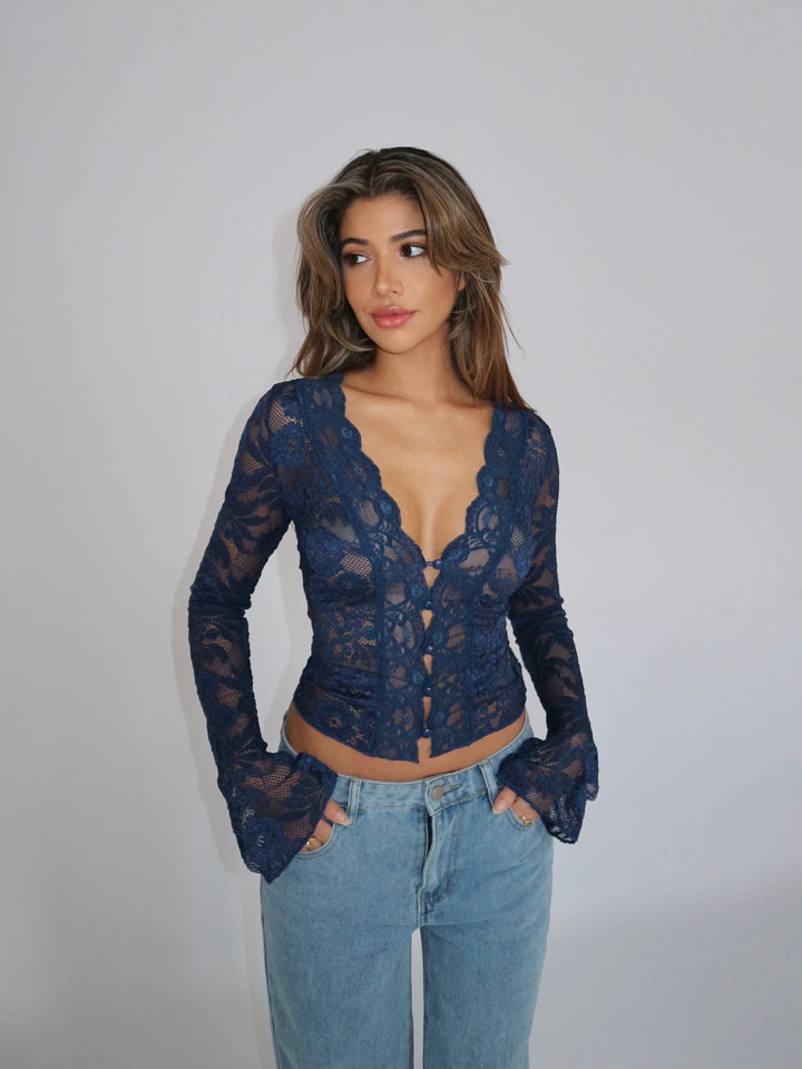 Smuk Luna blonde top - mørk blå