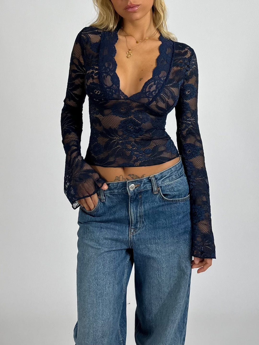 Pretty lace top - mørk blå