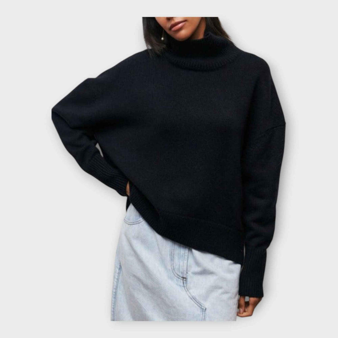 Strikket Sweater med Høj Krave