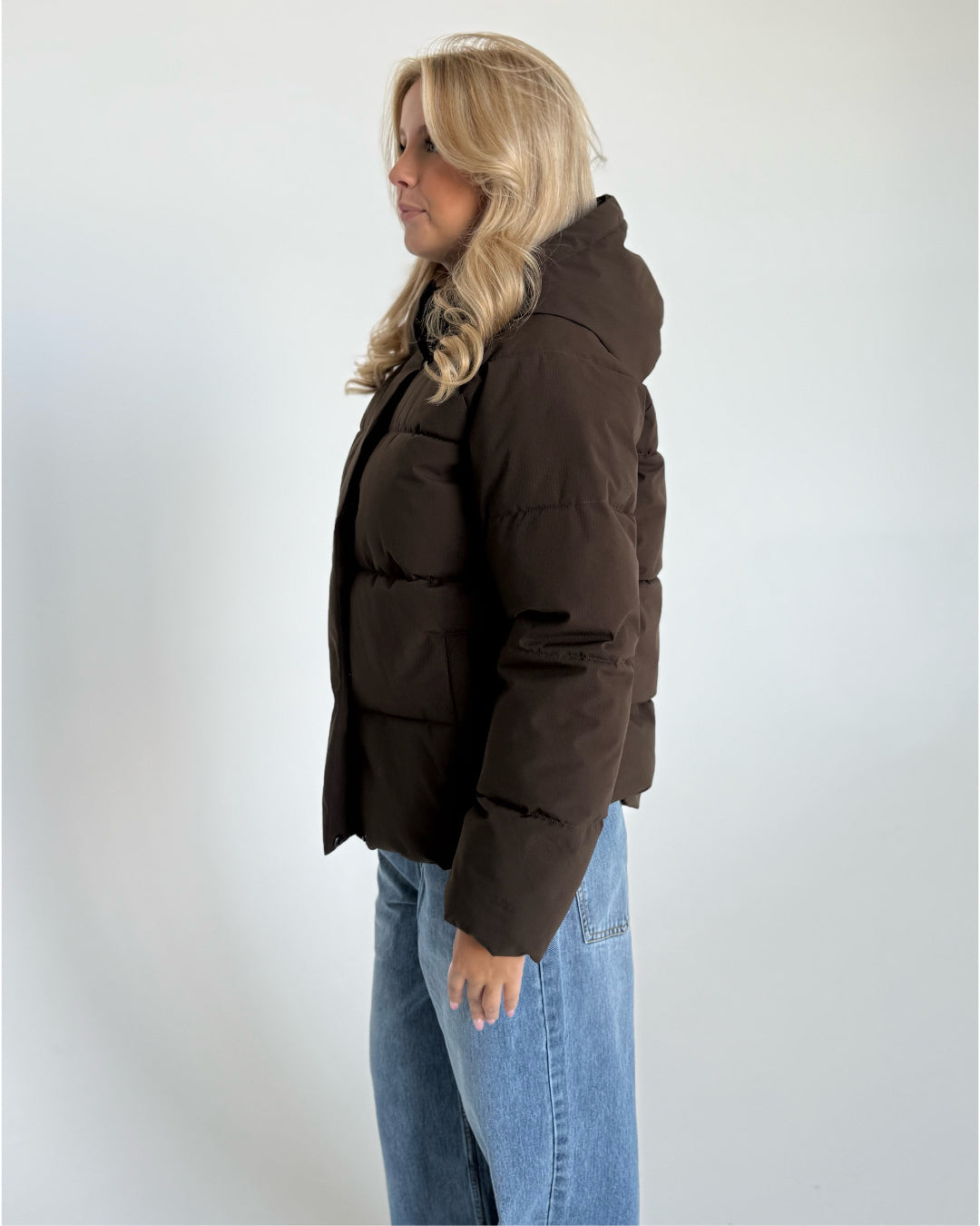 GLOBAL puffer jakke, brun
