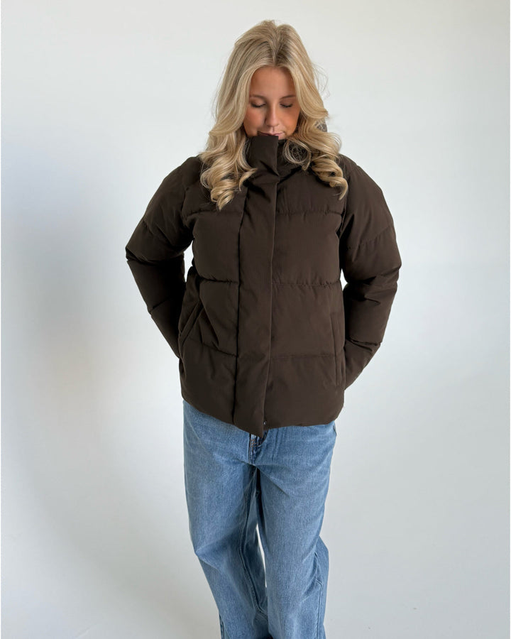 GLOBAL puffer jakke, brun