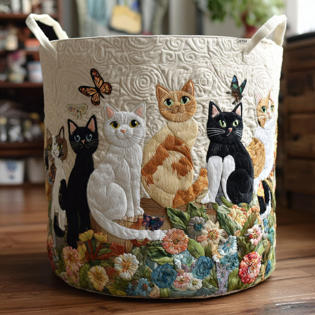 Polstret Kurv Med Katte Og Haveblomster Til Hjemmet