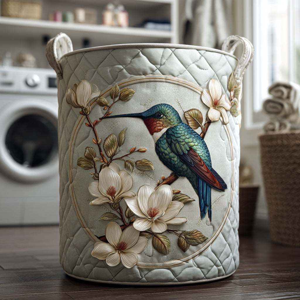 Polstret Opbevaringskurv Med Kolibri Og Dekorativ Blomsterkant Til Hjemmet