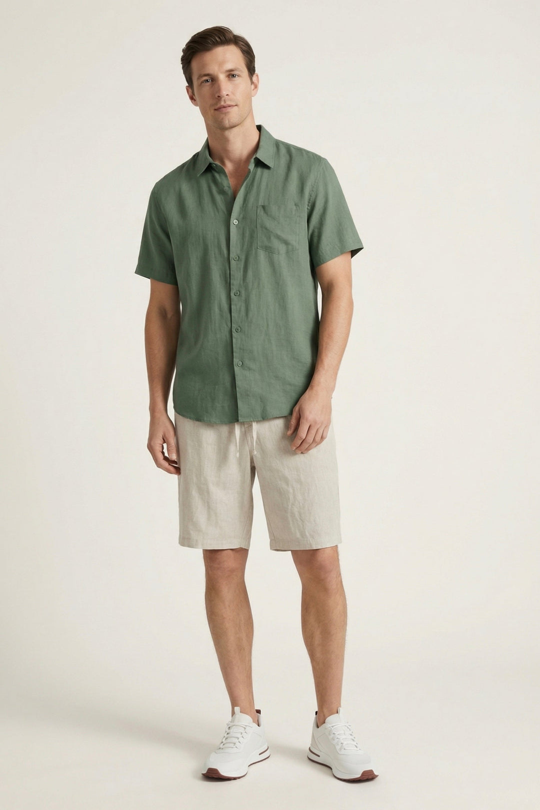 Skjorte og Shorts i Linned Verona Grøn/Beige