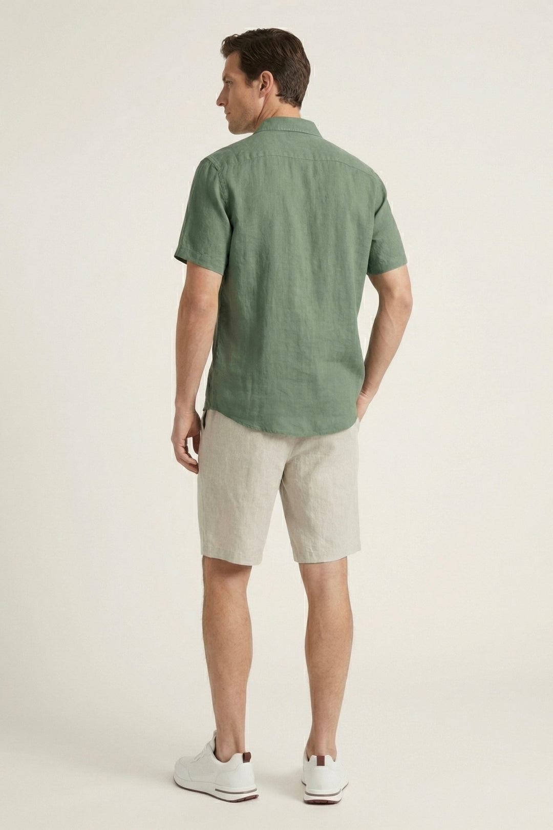 Skjorte og Shorts i Linned Verona Grøn/Beige