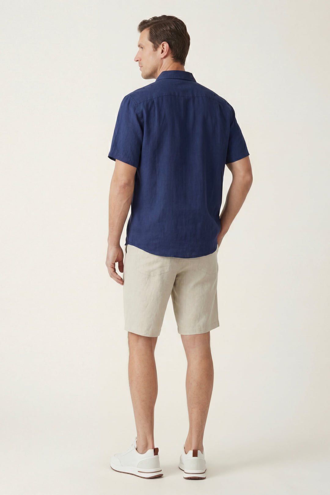Skjorte og Shorts i Linned Verona Blå/Naturlig